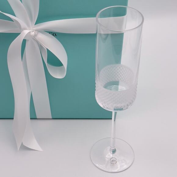 New Tiffany & Co. Diamond Point Champagne Flute Crystal Glass One W/ Box - Picture 9 of 10